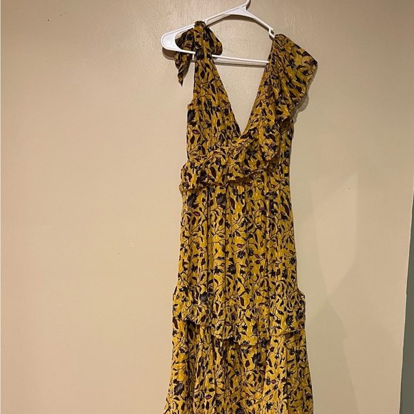 ULLA JOHNSON Yellow Amber Floral Print DANIA Ruffle Tiered Tie Shoulder MIDI 4 - Picture 14 of 16